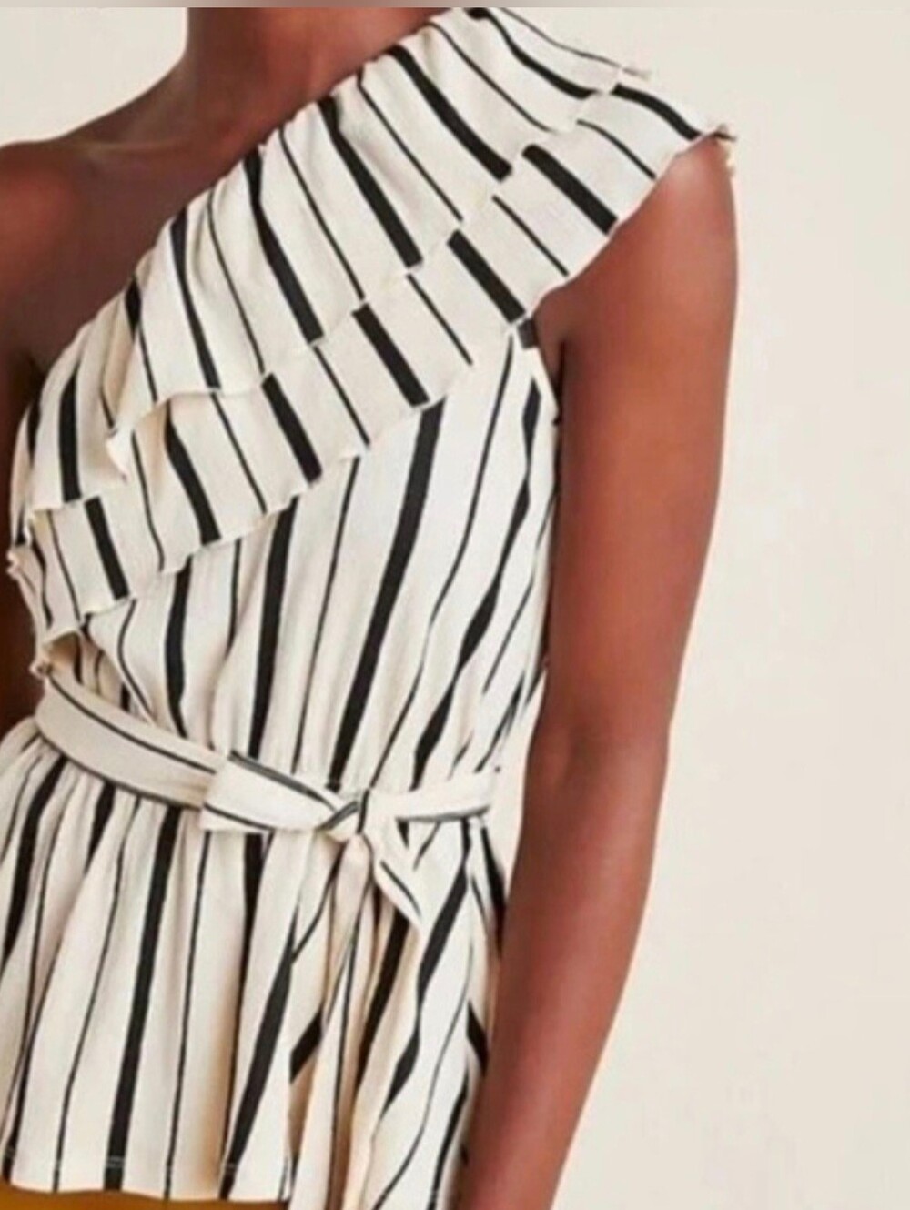 Anthropologie Maeve Rita Top One Shoulder Black Cream Stripe Size S